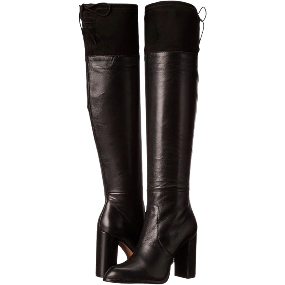 French Connection "Calina" Black Leather & Suede Over The Knee Boots Size 8.5 - Picture 4 of 13